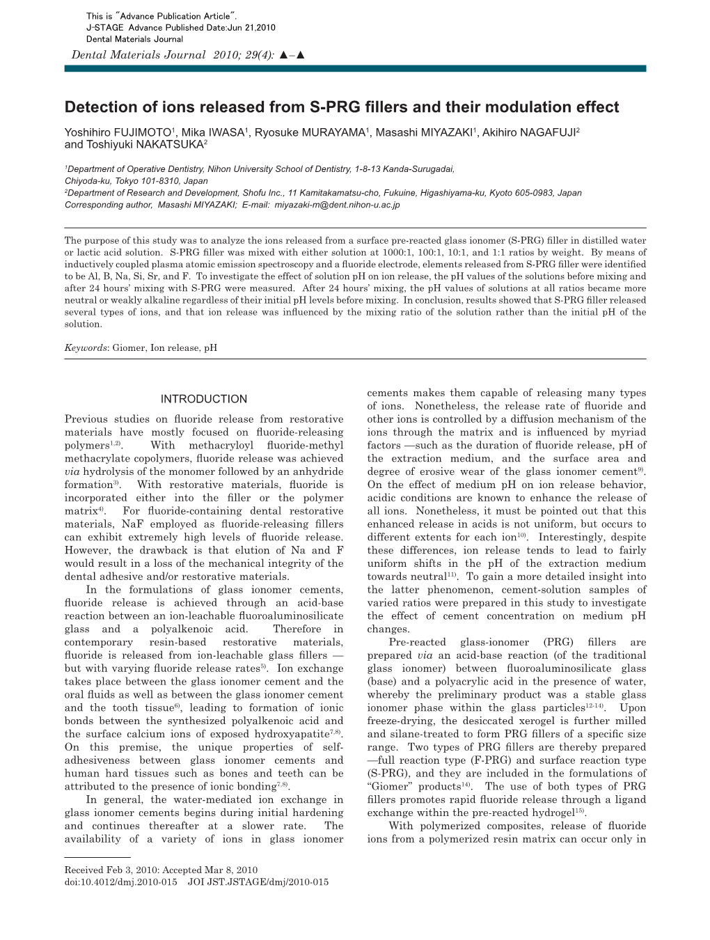 Detection of Ions Released from S-PRG Fillers and Their Modulation Effect