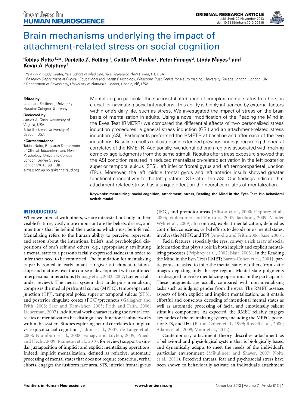 Brain Mechanisms Underlying the Impact of Attachment-Related Stress on Social Cognition