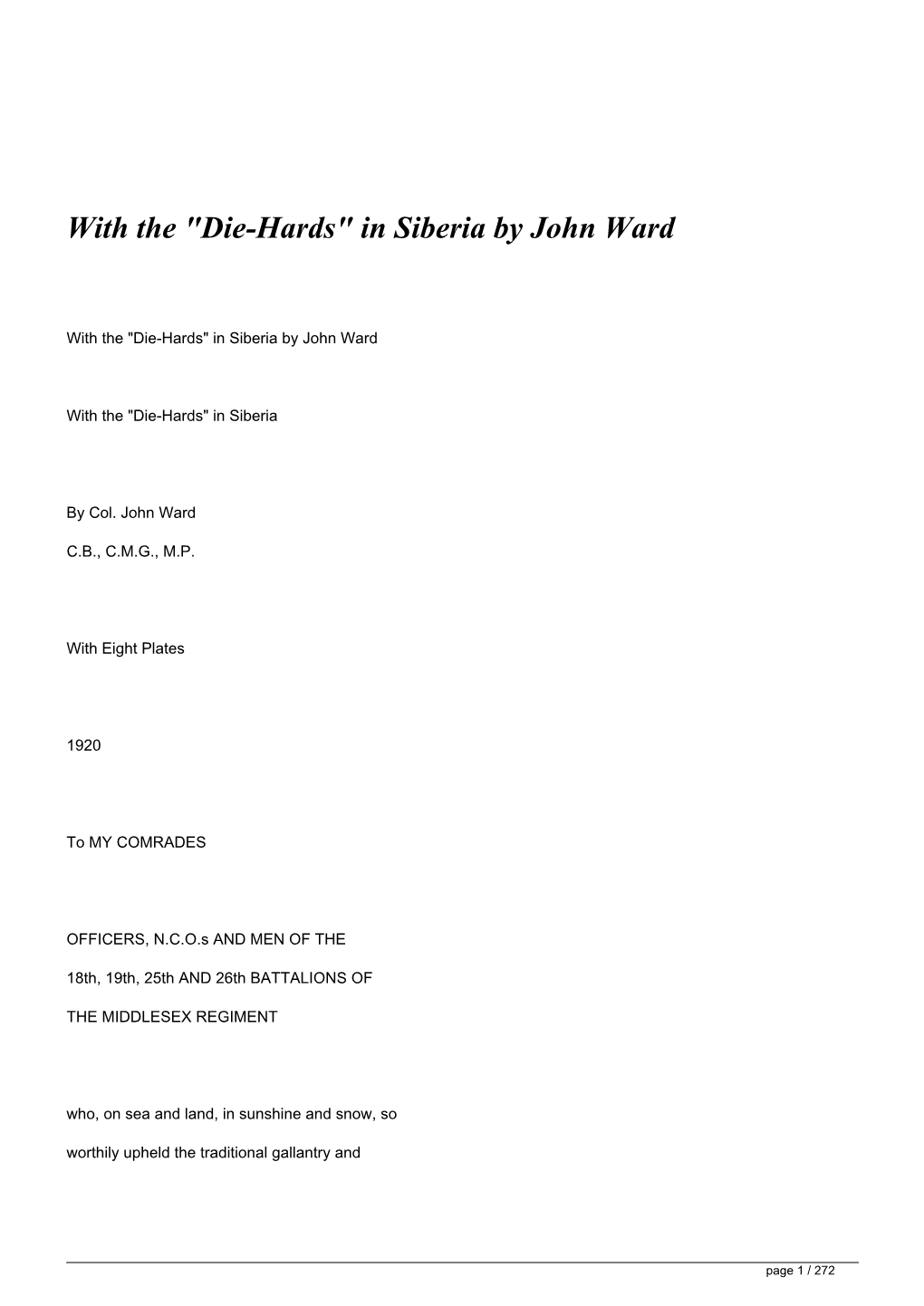 "Die-Hards" in Siberia by John Ward&lt;/H1&gt;