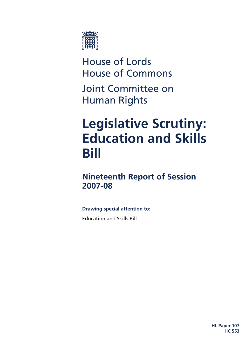 Legislative Scrutiny: Education and Skills Bill