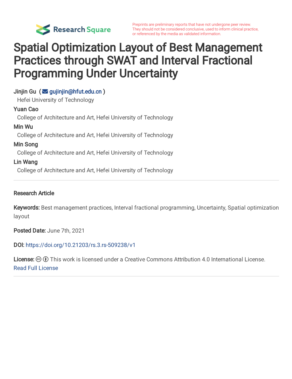 Spatial Optimization Layout of Best Management Practices Through SWAT and Interval Fractional Programming Under Uncertainty