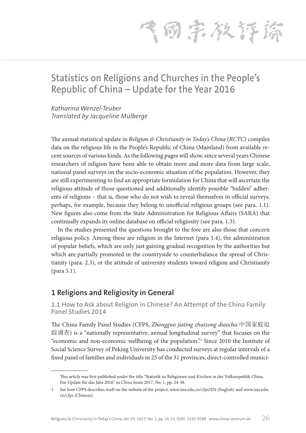 Statistics on Religions and Churches in the People's Republic of China