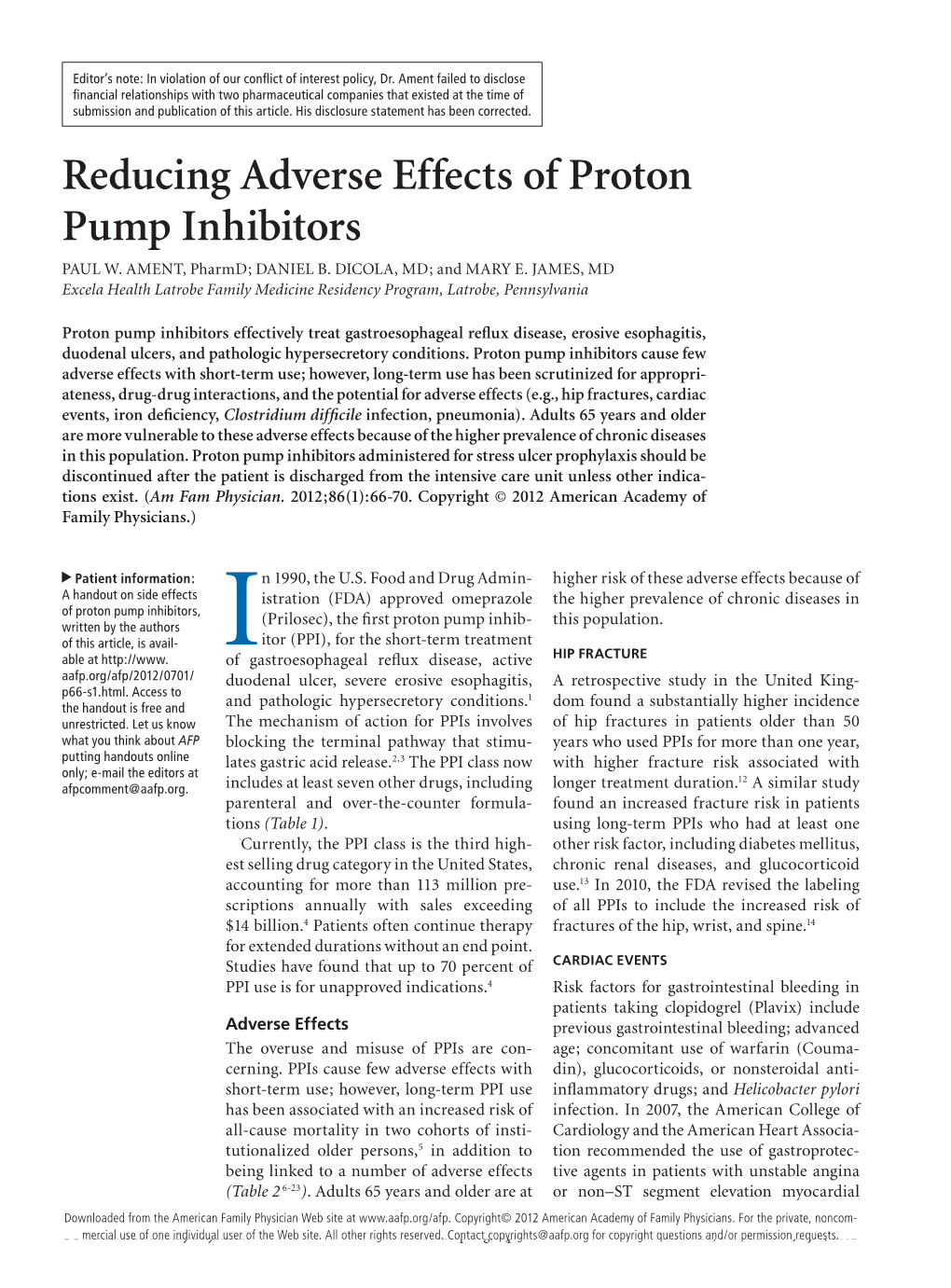 Reducing Adverse Effects of Proton Pump Inhibitors PAUL W