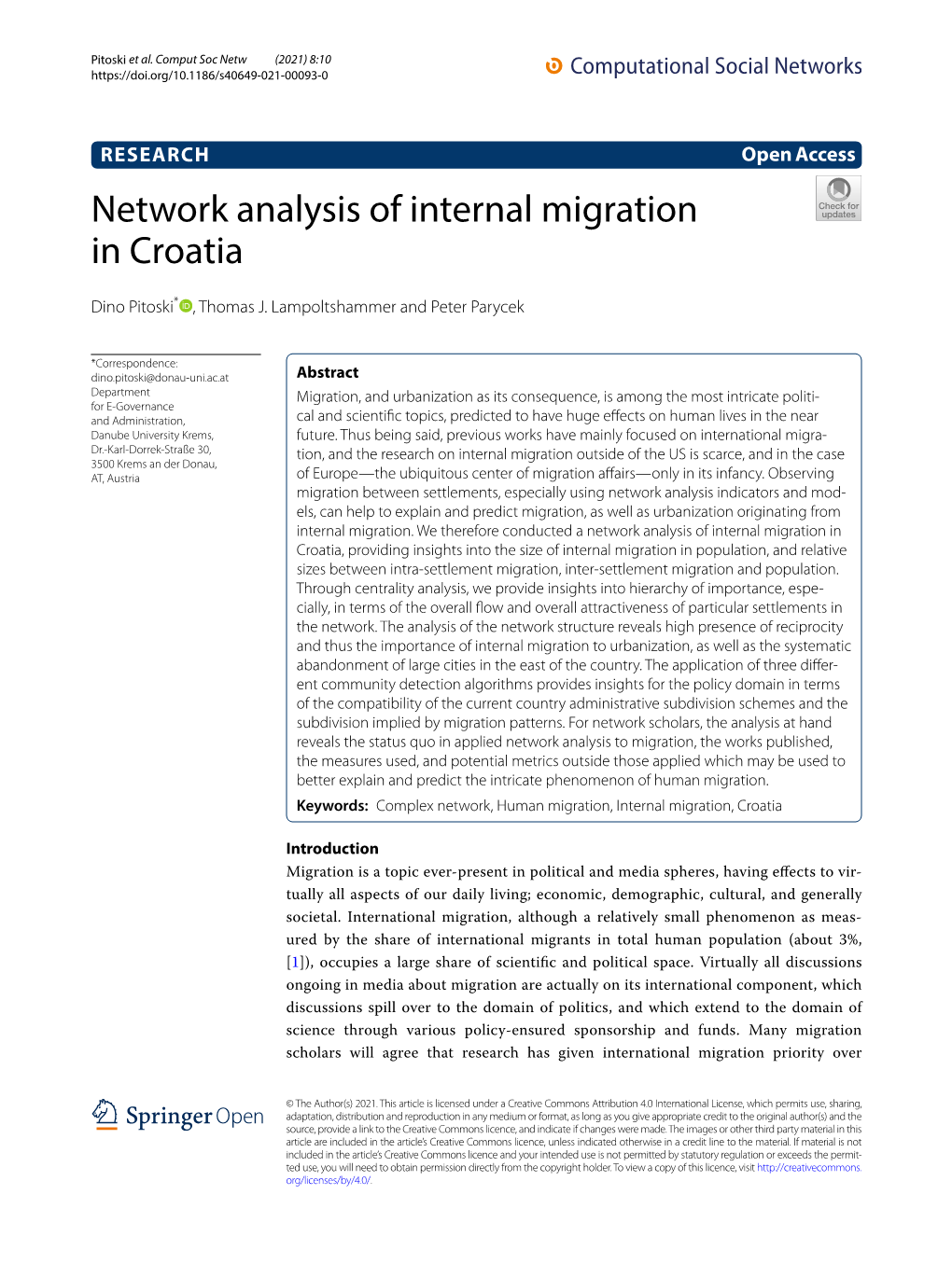 Network Analysis of Internal Migration in Croatia