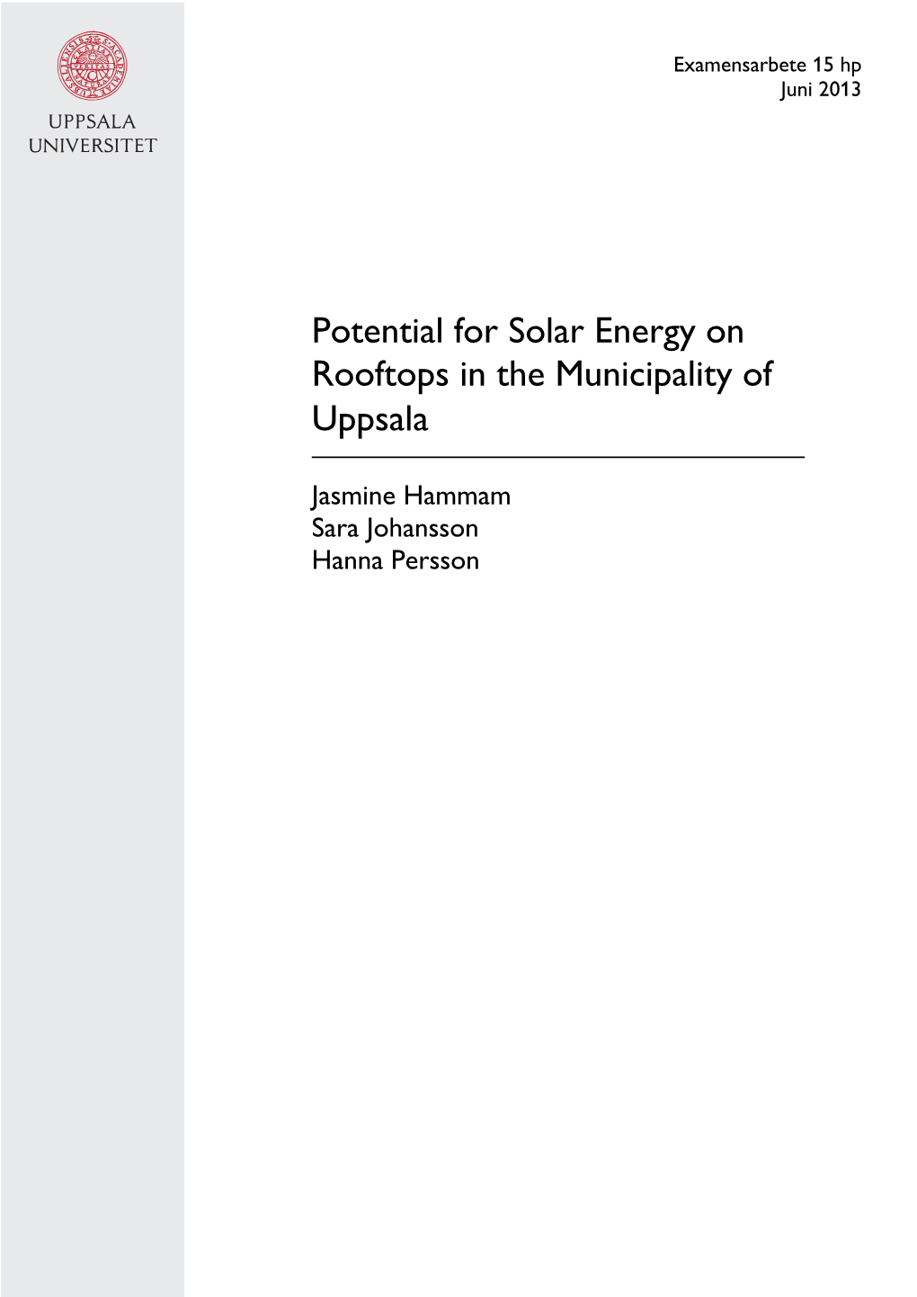 Potential for Solar Energy on Rooftops in the Municipality of Uppsala