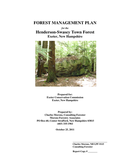 FOREST MANAGEMENT PLAN Henderson-Swasey Town Forest