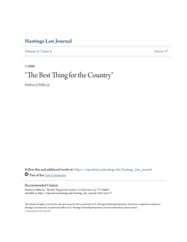 "The Best Thing for the Country" Herbert J