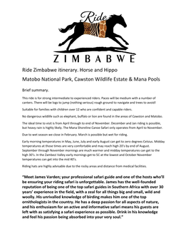 Ride Zimbabwe Itinerary. Horse and Hippo Matobo National Park