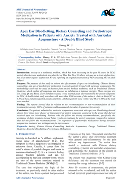Apex Ear Bloodletting, Dietary Counseling and Psychotropic Medication in Patients with Anxiety Treated with Auricular Acupuncture - a Double Blind Study