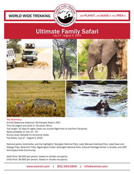 Ultimate Family Safari July 27 - August 5, 2016