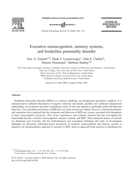 Executive Neurocognition, Memory Systems, and Borderline Personality Disorder