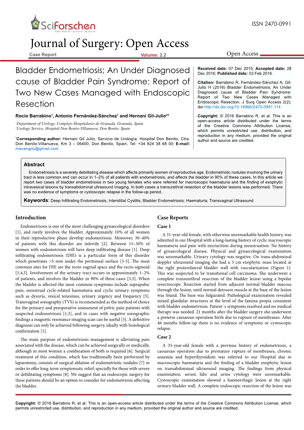 Bladder Endometriosis; an Under Diagnosed Dec 2016; Published Date: 03 Feb 2016