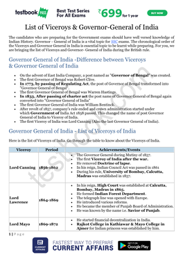 List of Viceroys & Governor-General of India