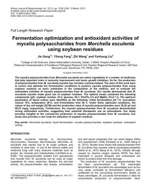 Fermentation Optimization and Antioxidant Activities of Mycelia Polysaccharides from Morchella Esculenta Using Soybean Residues