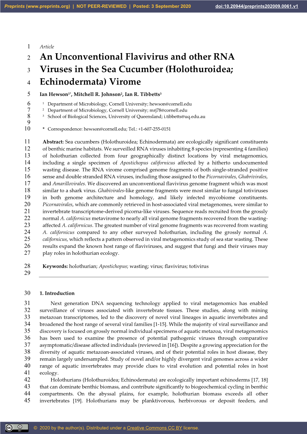 An Unconventional Flavivirus and Other RNA Viruses In