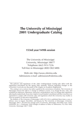 The University of Mississippi 2001 Undergraduate Catalog