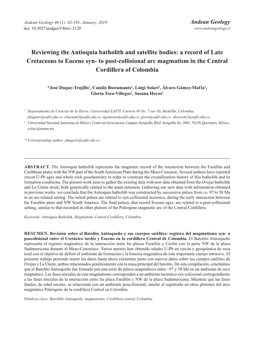 Reviewing the Antioquia Batholith and Satellite Bodies: a Record of Late Cretaceous to Eocene