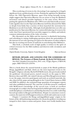 Pacific Affairs: Volume 85, No. 4 – December 2012 844 This Reordering of Events in the Chronology I Am Arguing for Is Hugely S