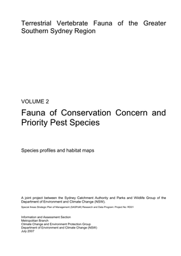 Terrestrial Vertebrate Fauna of the Greater Southern Sydney Region