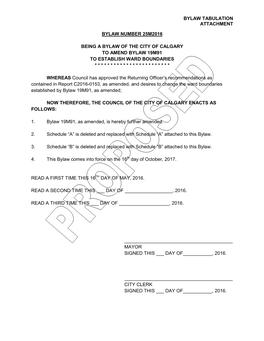 Bylaw Tabulation Attachment Bylaw Number 25M2016 Being