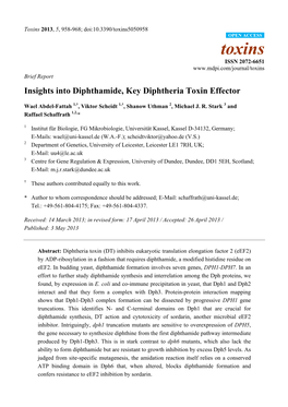Insights Into Diphthamide, Key Diphtheria Toxin Effector