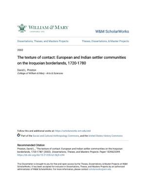 The Texture of Contact: European and Indian Settler Communities on the Iroquoian Borderlands, 1720-1780