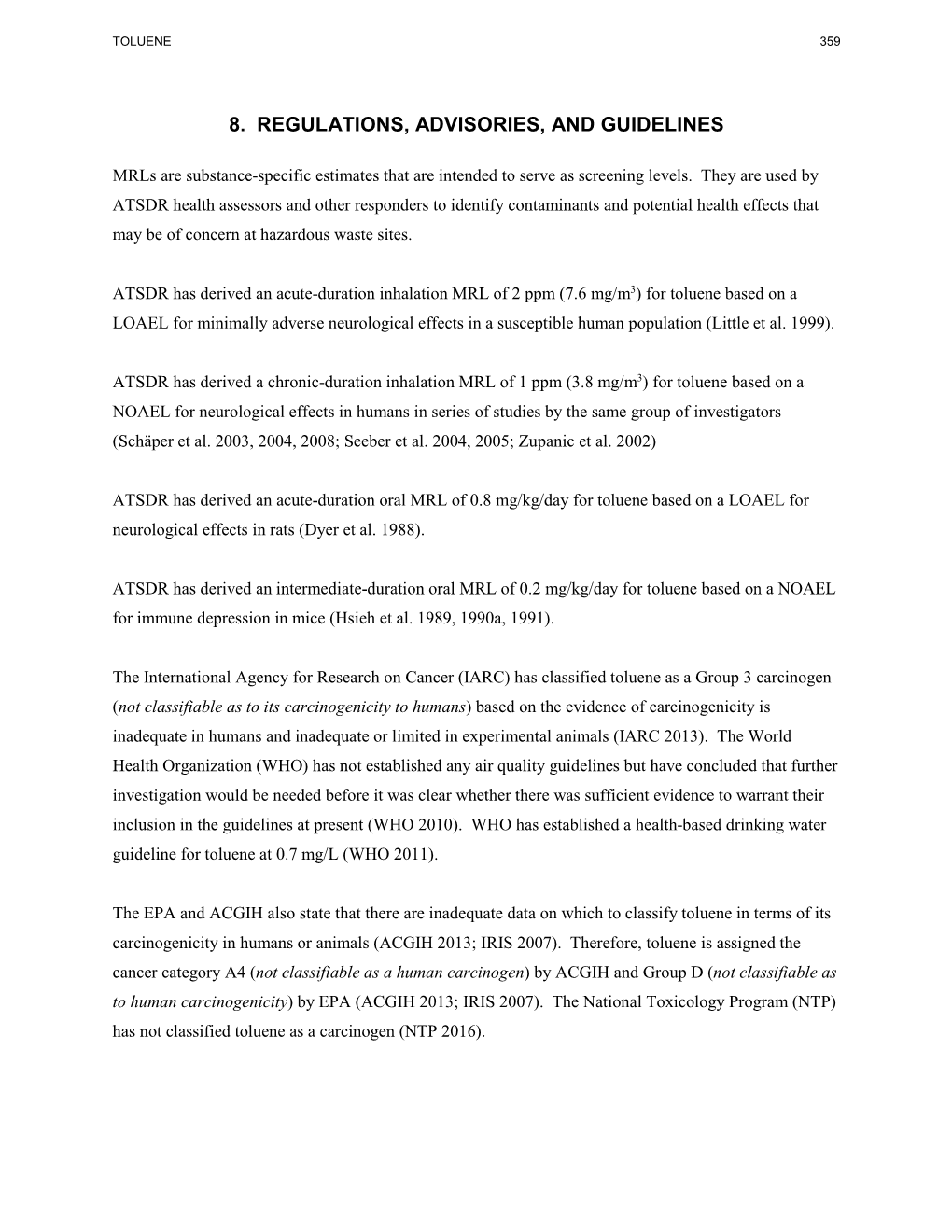 Toxicological Profile for Toluene