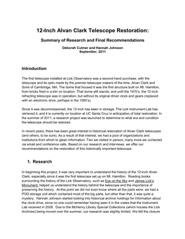 12-Inch Alvan Clark Telescope Restoration