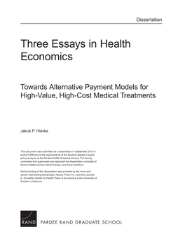 Three Essays in Health Economics