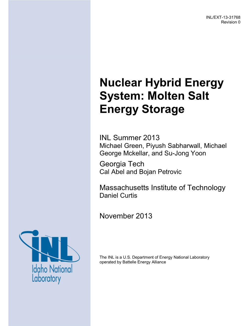 Nuclear Hybrid Energy System: Molten Salt Energy Storage