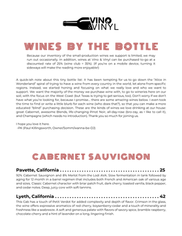 Wine Bottle Menu