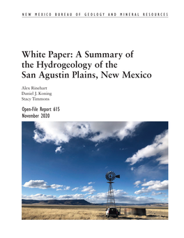 White Paper: a Summary of the Hydrogeology of the San Agustin Plains, New Mexico