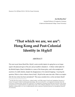 Hong Kong and Post-Colonial Identity in Skyfall