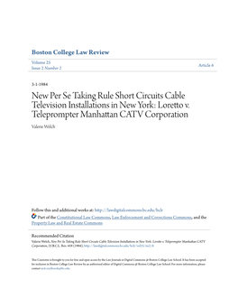 New Per Se Taking Rule Short Circuits Cable Television Installations in New York: Loretto V