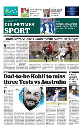 Dad-To-Be Kohli to Miss Three Tests Vs Australia
