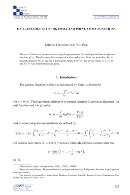 ON K-ANALOGUES of DIGAMMA and POLYGAMMA FUNCTIONS 127