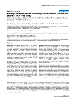 Key Regulatory Molecules of Cartilage Destruction in Rheumatoid Arthritis