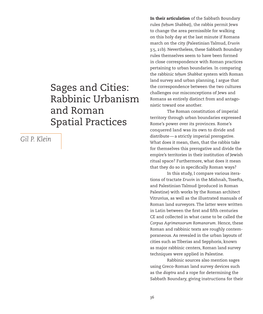 Sages and Cities: Rabbinic Urbanism and Roman Spatial Practices