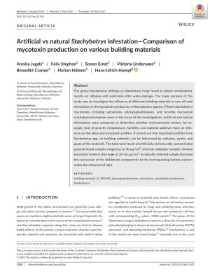 Artificial Vs Natural Stachybotrys Infestation—Comparison of Mycotoxin Production on Various Building Materials
