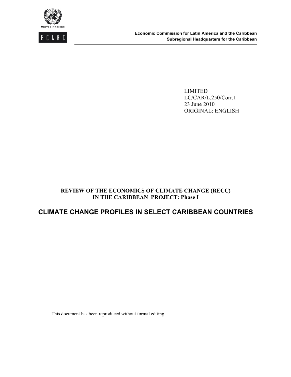 Climate Change Profiles in Select Caribbean Countries