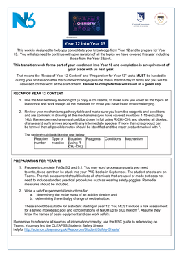 Year 12 Into Year 13 This Work Is Designed to Help You Consolidate Your Knowledge from Year 12 and to Prepare for Year 13