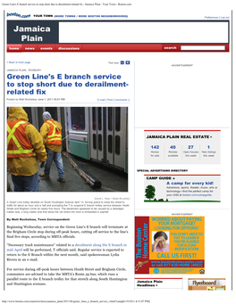 Green Line's E Branch Service to Stop Short Due to Derailment-Related Fix - Jamaica Plain - Your Town - Boston.Com