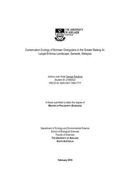 Conservation Ecology of Bornean Orangutans in the Greater Batang Ai- Lanjak-Entimau Landscape, Sarawak, Malaysia