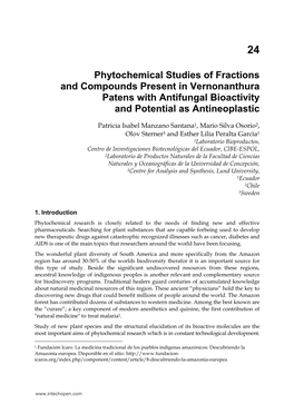 Phytochemical Studies of Fractions and Compounds Present in Vernonanthura Patens with Antifungal Bioactivity and Potential As Antineoplastic