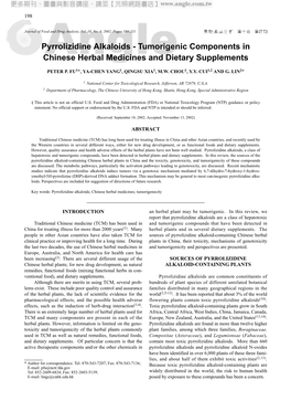 Pyrrolizidine Alkaloids - Tumorigenic Components in Chinese Herbal Medicines and Dietary Supplements