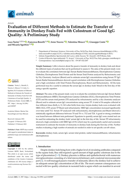 Evaluation of Different Methods to Estimate the Transfer of Immunity in Donkey Foals Fed with Colostrum of Good Igg Quality: a Preliminary Study