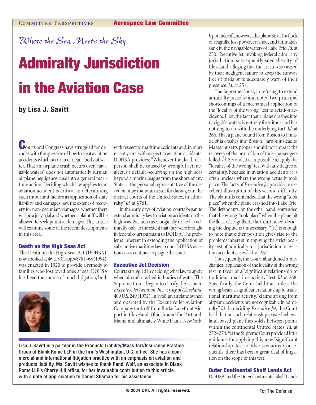 Admiralty Jurisdiction in the Aviation Case