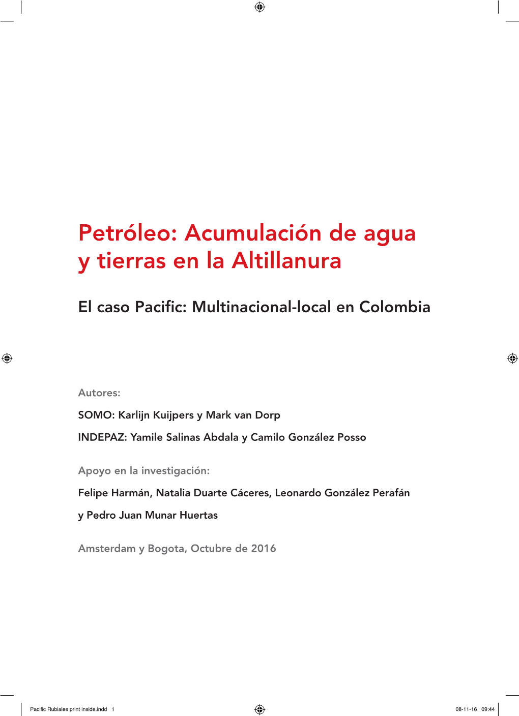 Petroleo- Acumulación De Agua Y Tierras En La Altillanura