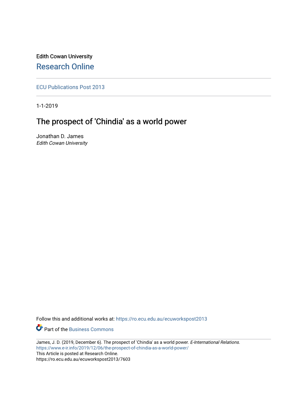 Chindia' As a World Power