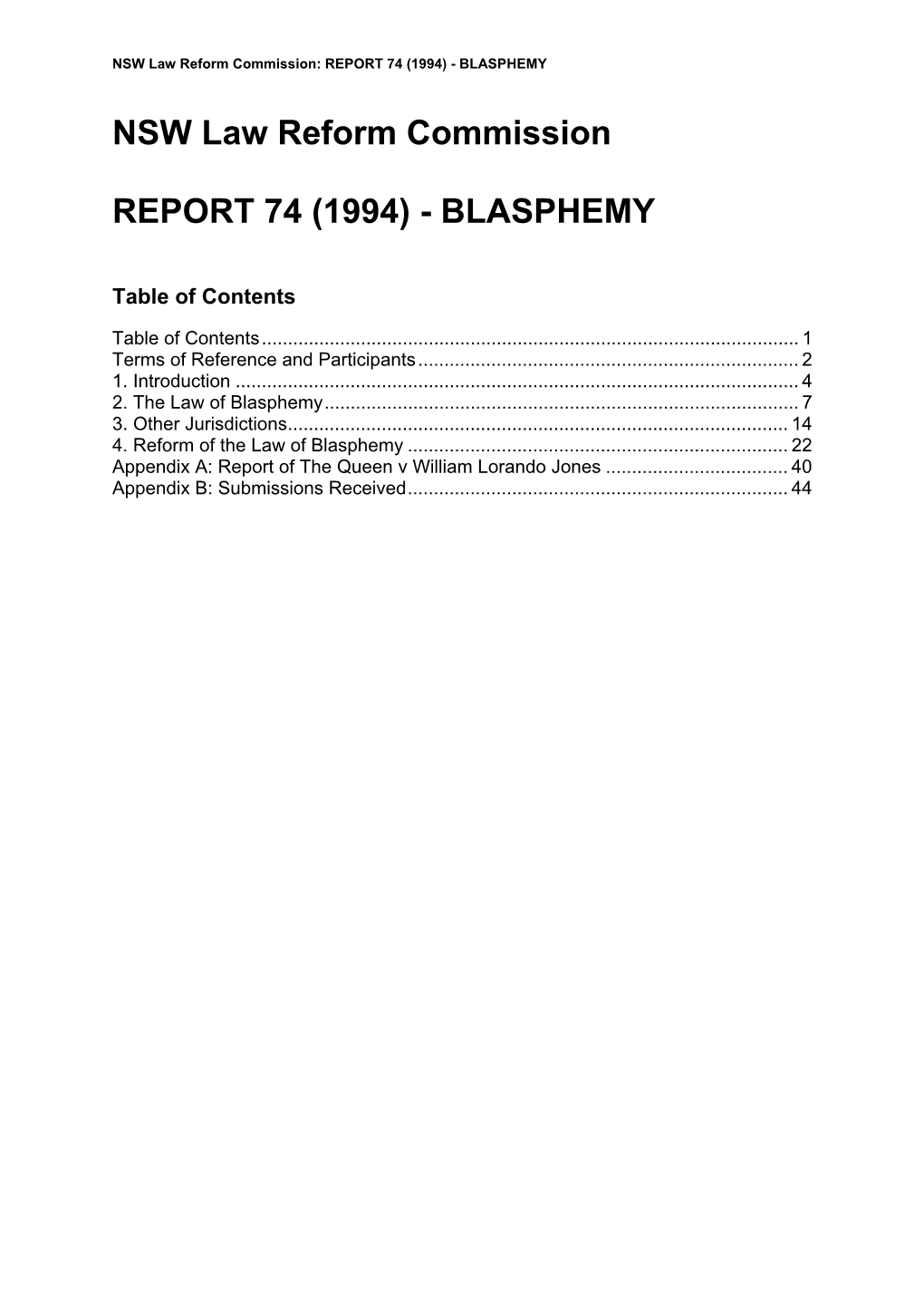 NSW Law Reform Commission REPORT 74 (1994)